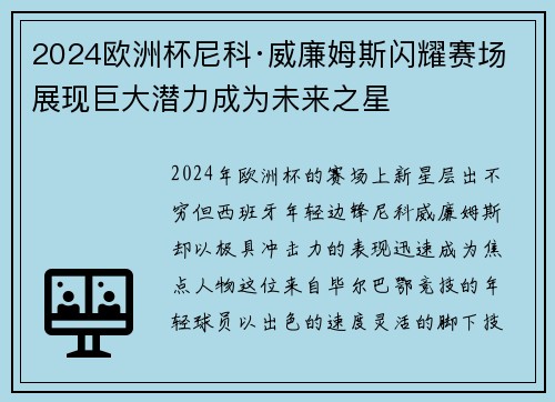 2024欧洲杯尼科·威廉姆斯闪耀赛场展现巨大潜力成为未来之星